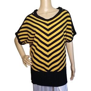 De Rotchild Vintage Black Yellow Stripe Womens Wing Sleeve Knit Sweater 2X   T54